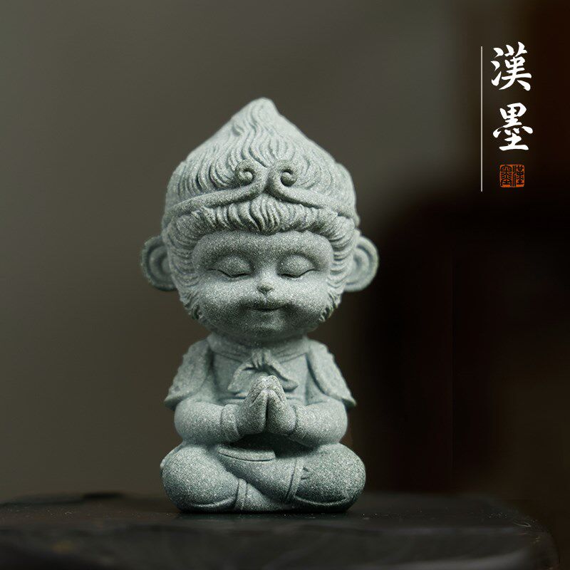 青砂造像合掌小悟空 创意镇纸镇尺 毛笔搁笔架笔搁 茶宠书法文创