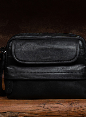 慢时光真皮斜跨男包横款休闲男士包包头层牛皮挎包背包单肩斜挎包