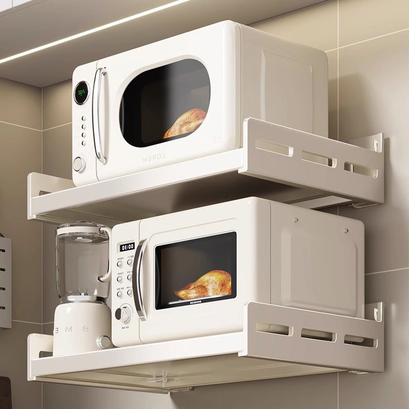 微波炉置物架壁挂式放烤箱厨房多功能墙上支架免R打孔电饭煲收纳