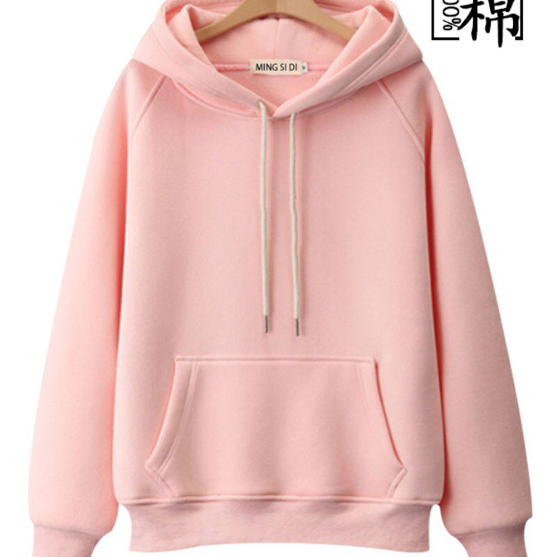 100%纯棉双层帽子插肩袖卫衣女新款韩版宽松秋冬款文化衫连帽外套图片