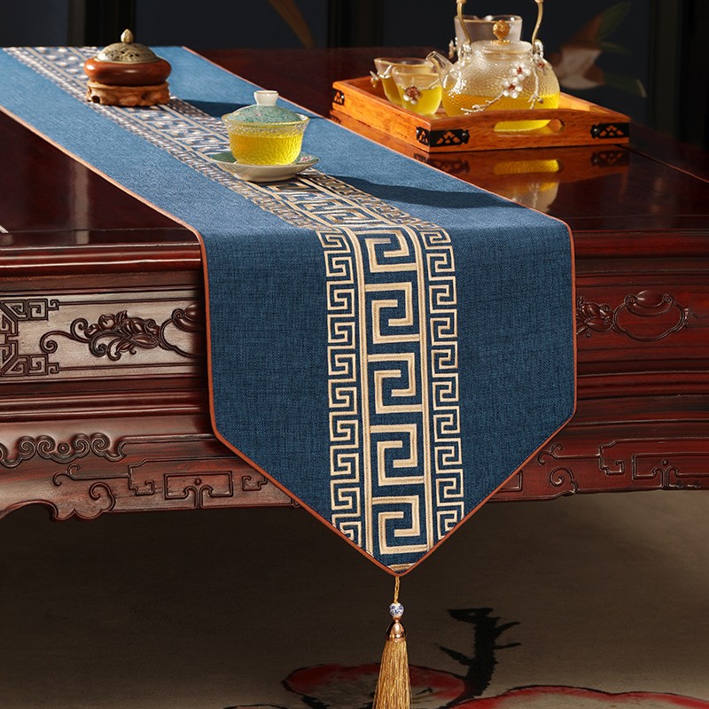桌旗中式新中式茶席禅意r餐桌高档桌布茶桌茶台布艺长条茶几布定
