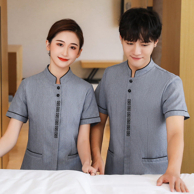 饭店保洁工作服夏季酒店客房阿姨男女物业家政清洁工短袖薄款制服