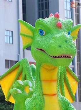 引流互动机械龙硅胶软皮绿色卡通西方龙景点打卡公园美陈装置