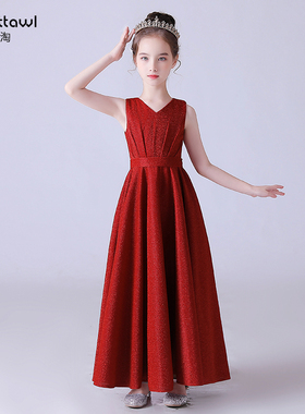 迪迪淘红色礼服女童主持礼服儿童小提琴演奏乐团合奏指挥演出礼服