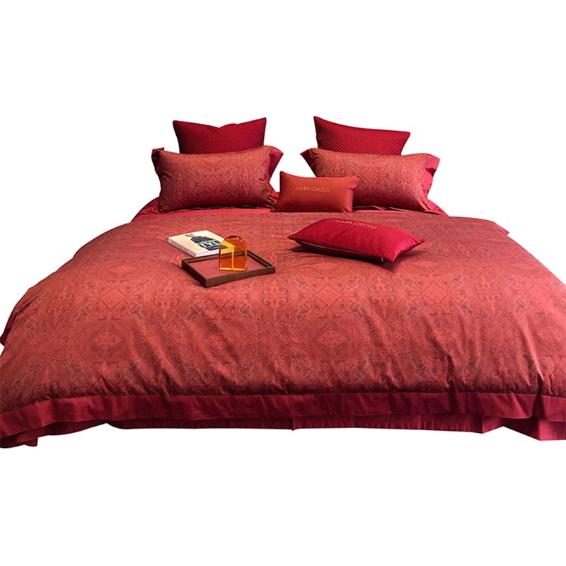 共绘浪漫~奢雅欧式婚庆四件组100S全棉纯棉红色结婚被套床单床品