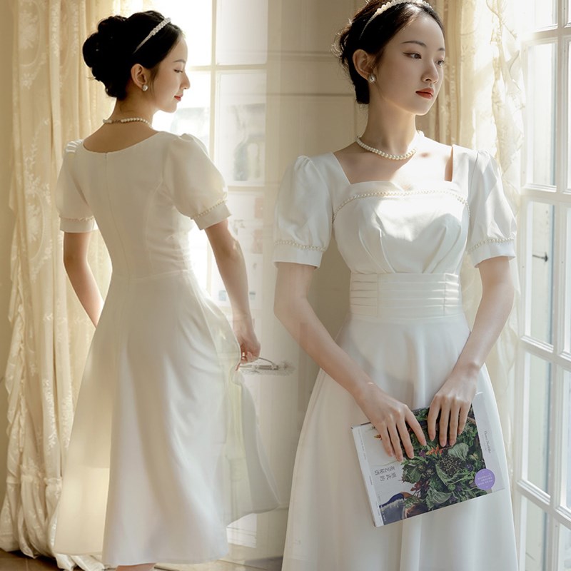 领证小白裙轻婚纱连衣裙拍结婚登记照衣服订婚伴娘礼服平时可穿女