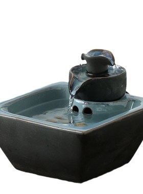 新中式招财流水摆件陶瓷小型桌面客厅茶桌公室装饰品循环水景观