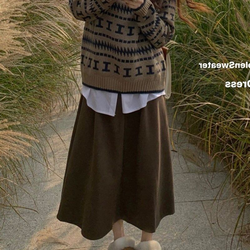 棕色复古半裙大码梨型身材胖mm穿搭显瘦遮肚子a字毛呢半身裙秋冬,女装/女士精品,大码半身裙,淘宝优惠券,粉丝福利购,淘宝优惠卷