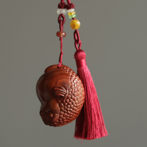 河豚挂件手把件 小叶紫檀木雕萌宠汽车挂件文玩盘玩手玩把件男女