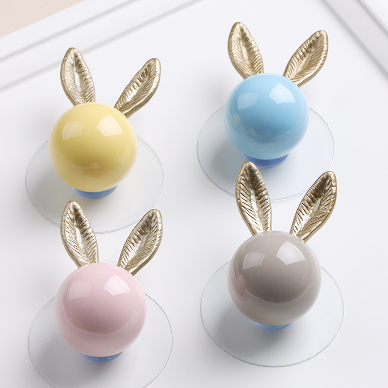 新款免打孔兔子拉手衣柜门橱柜抽屉推拉门玻璃门免钉强力自粘把手