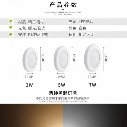 超薄明装筒灯极薄简约1cm圆形免开孔吸顶客厅卧室走廊led灯橱柜灯