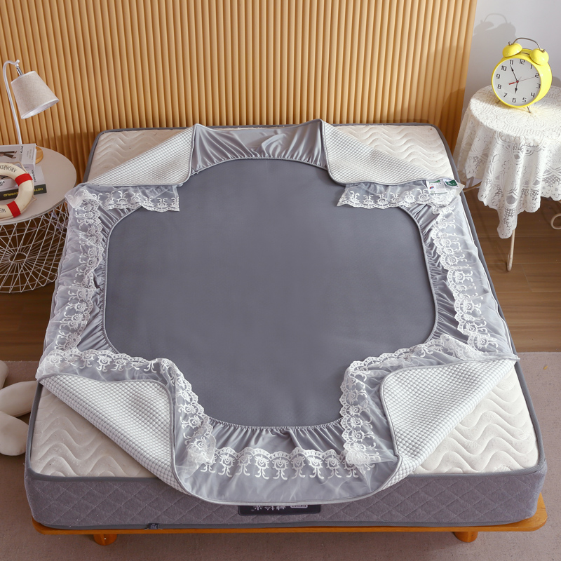 轻奢加厚床笠款冰豆豆凉席蕾丝床罩床垫保护套防滑水洗席子三件套