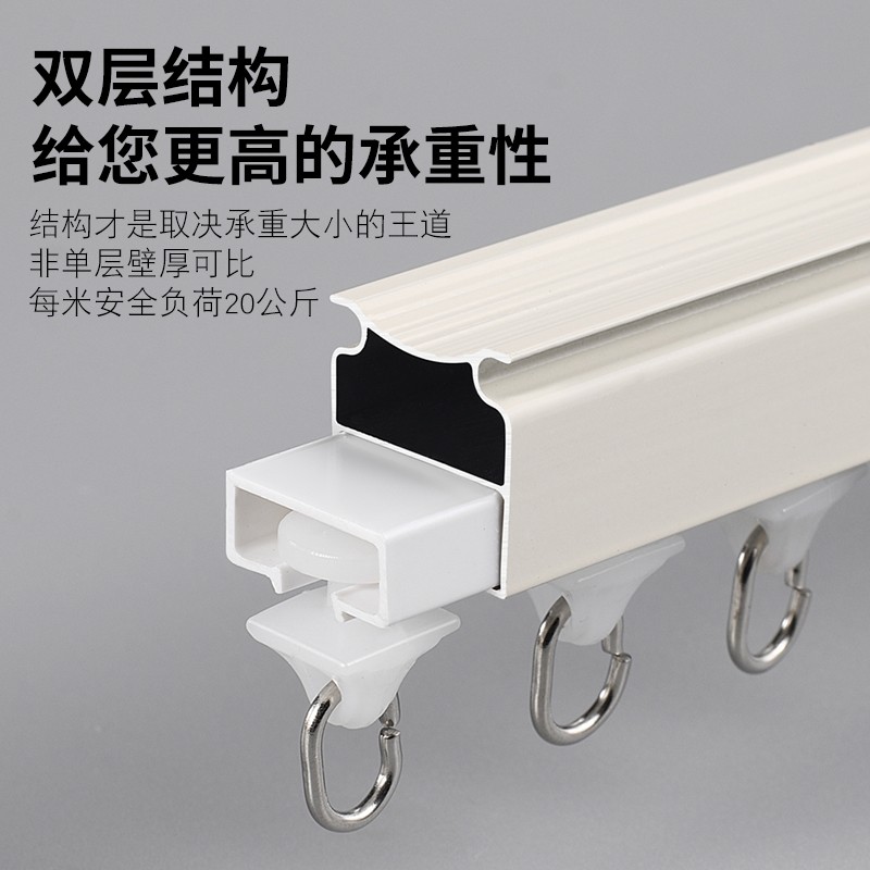 静音加厚窗帘轨道直轨滑轨双轨导轨侧装窗帘杆滑轮铝合金卧室白色