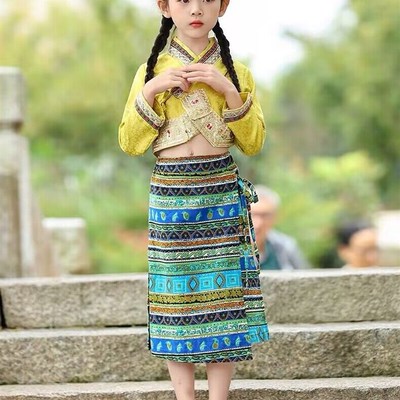 儿童新款云南西双版纳傣族服装表演服男女裙子孔雀舞蹈演出服夏季