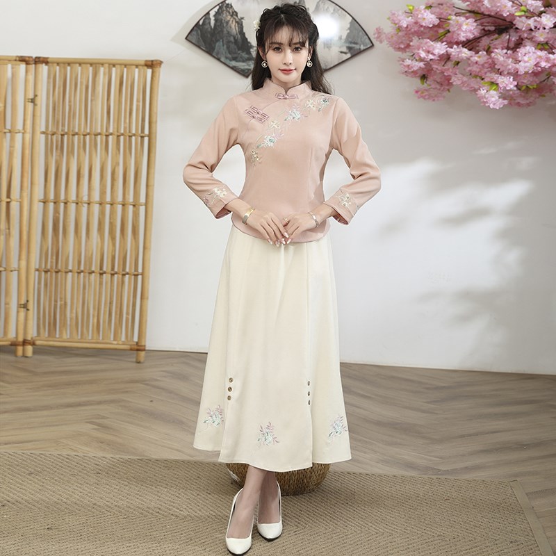 秋冬民国风学生复古女装改良汉服唐装毕业茶艺新中式日常长袖套装