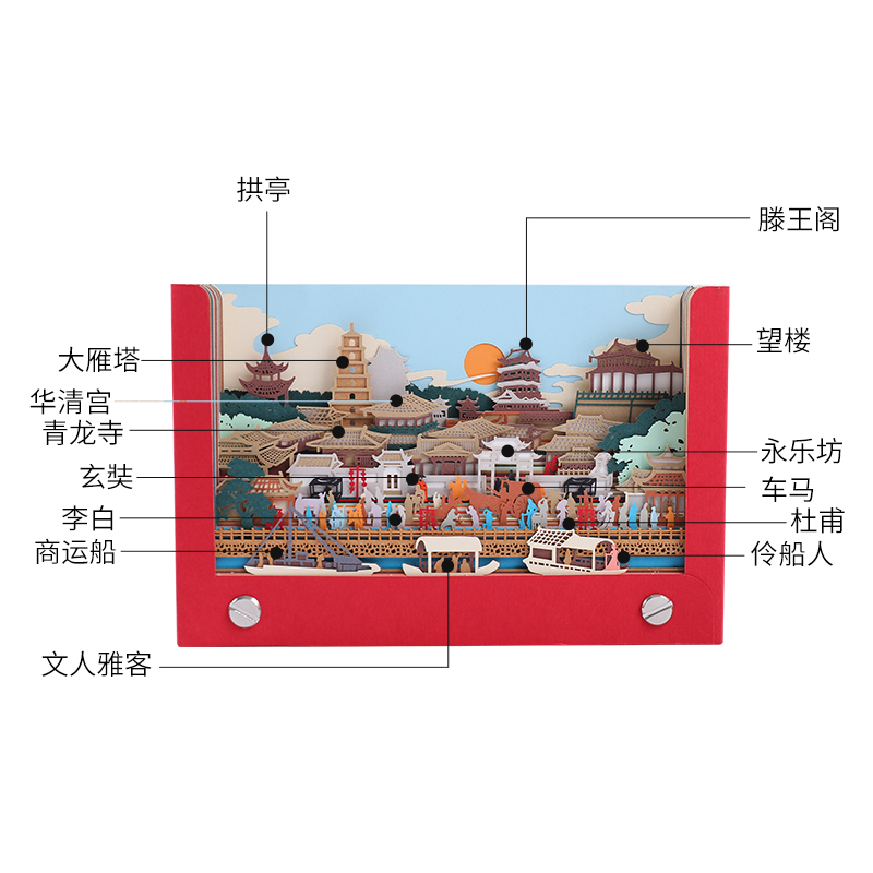 大唐盛世长安街古风立体纸雕便签2022虎年日历周历创意台历可定制