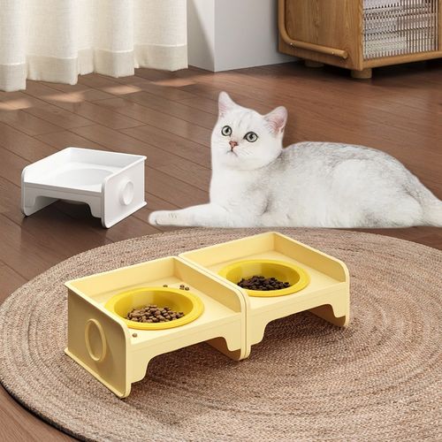 方块猫碗陶瓷猫食盆猫咪水碗饭碗猫粮碗护颈防打翻可拼接宠物碗架