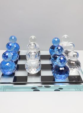 北欧水晶棋盘摆件样板房样品屋展示中心卧室书房客厅桌面玄关软装