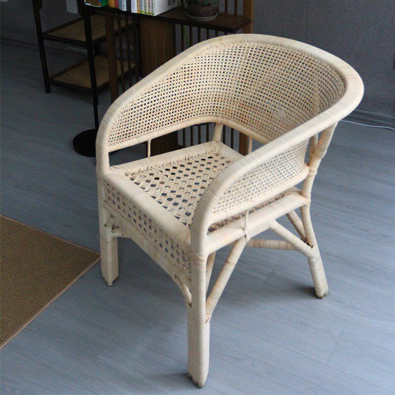 天然藤皮编织办公椅老式休闲家用手工编织老人椅子藤椅单人靠背椅