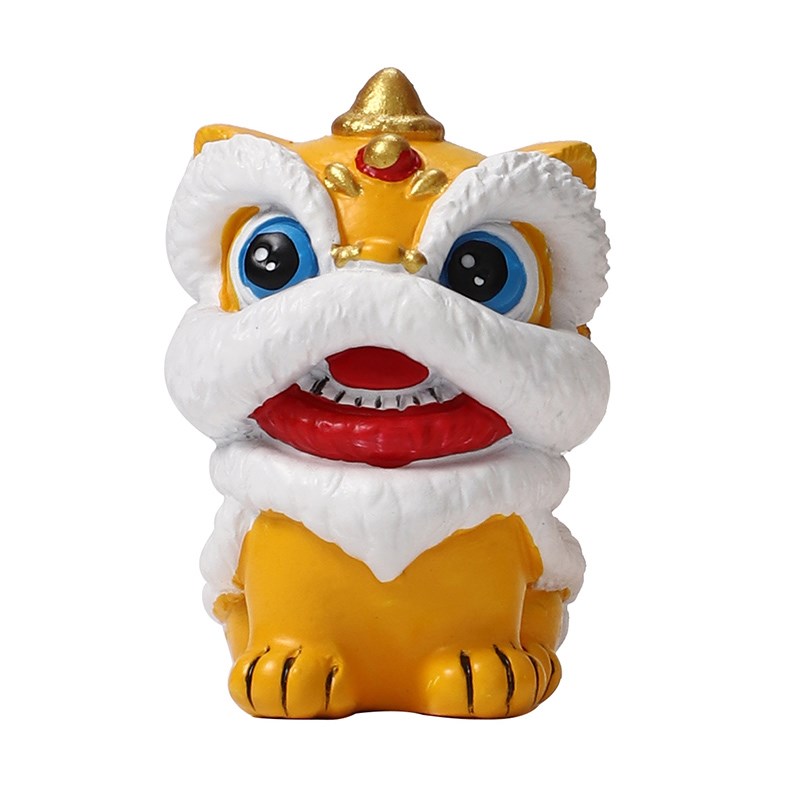 国风黄色喜庆醒狮小摆件高级感小众桌面装饰工艺品创意生日礼物