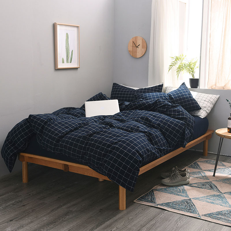 全棉色织水洗棉四件套 红色格子纯棉床上用品1.5m1.8米床单床笠款