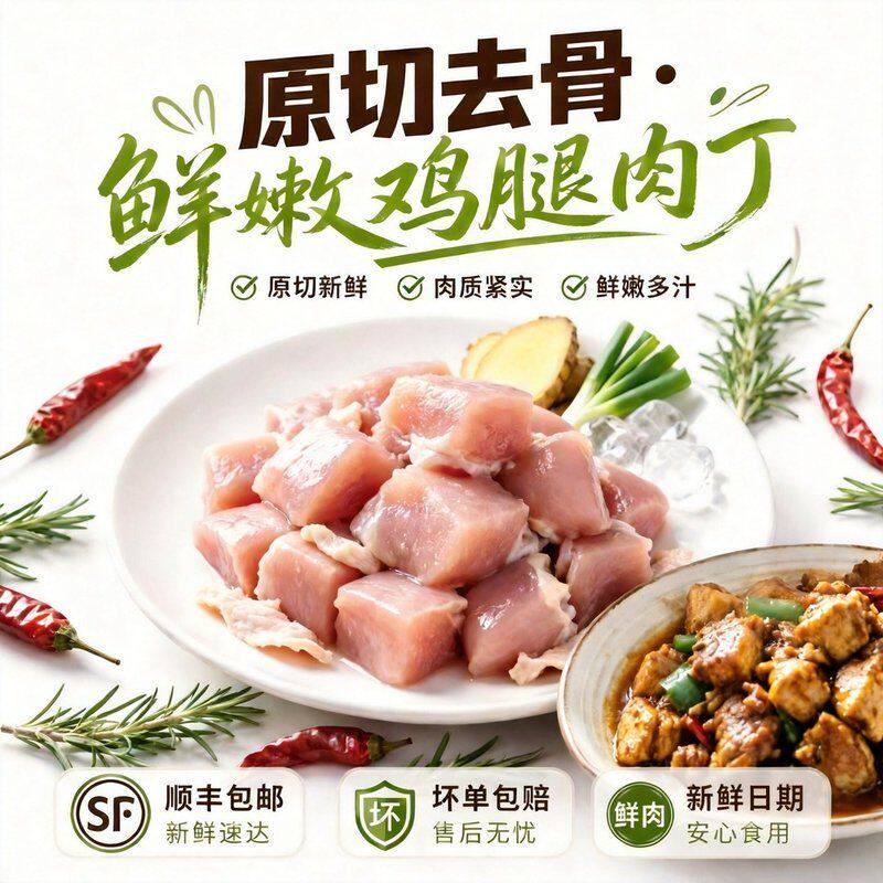 S到手六斤新鲜日期六和鸡腿肉丁1kg*3袋 包冰率不含冰