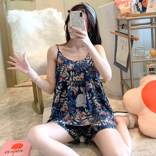 绵绸睡衣女夏季 薄款 吊带短裤 性感绵绸家居服甜美学生宿舍人棉套装