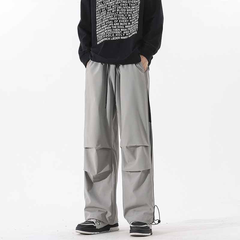 MMLG MCQ反光条运动裤子秋季潮牌三条杠休闲直筒裤百搭阔腿长裤