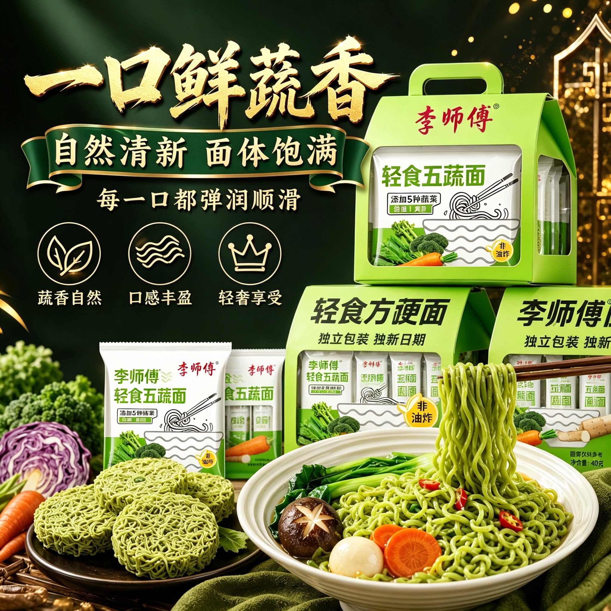 【李师傅】五蔬面粗粮非油炸蔬菜面方便整箱泡面方便面轻食图片