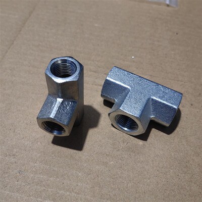 内丝三通G1/4G3/8英制直螺纹高压铁接头外表镀白锌020202