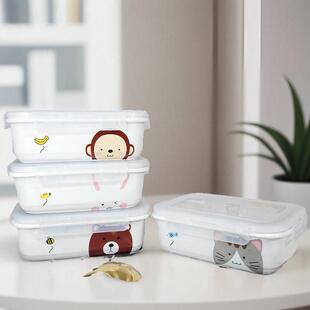 三格陶瓷分格饭盒可爱微波炉专用少女保鲜盒日式长方形上班族学生