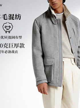 BAMIOW男款毛呢外套含53%羊毛混纺夹克开衫 特色灯芯绒领贴56014