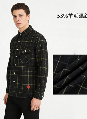 BAMIOW男士长袖翻领外套 53%羊毛混纺复古风 加厚款精美菱格59051