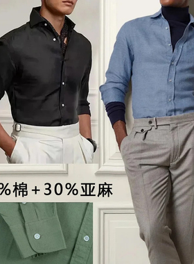 BAMIOW男士70%棉30%亚麻衬衫 150克重面料中等厚度高端质感37350