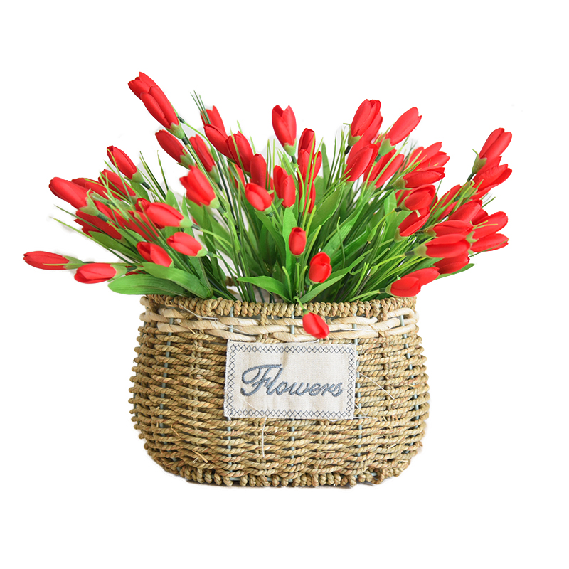 草编花盆编织小花篮摆件客厅插干花仿真花花篮子手提藤编花盆田园