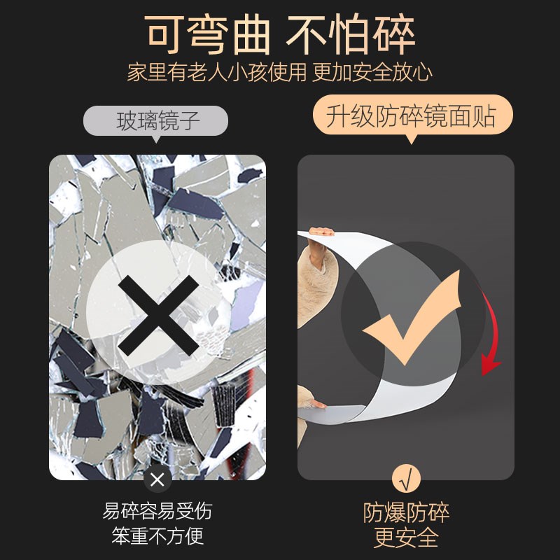 卫生间洗面台镜子免打孔粘贴圆镜家用定制厕所浴室镜贴墙自粘软镜