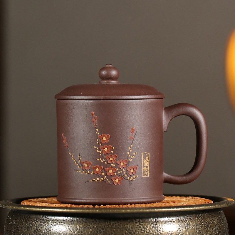 宜兴紫砂杯茶杯手工杯茶缸彩绘单杯带盖杯子手绘水杯茶缸大号