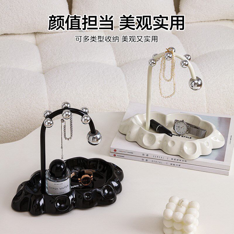 摆盘欧式电视酒柜装饰品艺术陶瓷盘子客厅工艺品小支架托架子