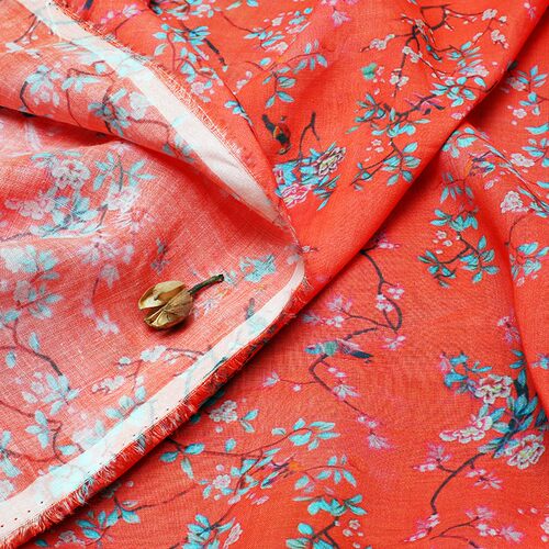 布久以逅国风高支苎麻茶服夏季文艺复古印布料汉服面料  墙红