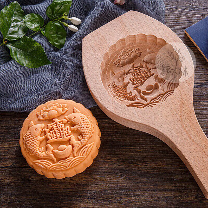 做馒头面食卡子木质中秋绿豆糕印字蒸糕福鱼烘培模具模型印具