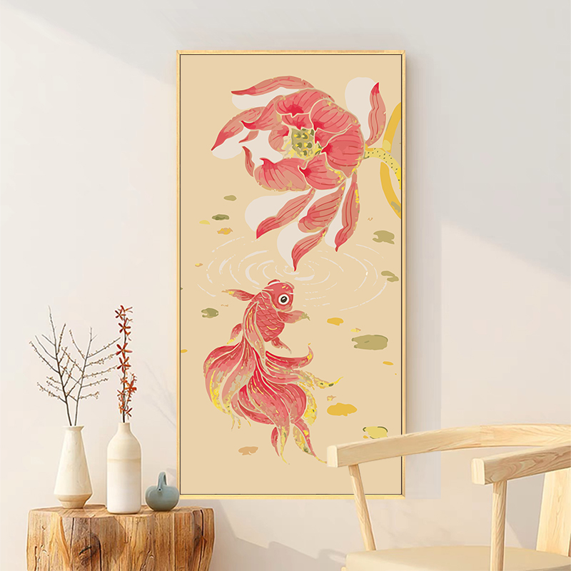 荷花锦鲤数字油画diy填充填y色手工绘中国风丙烯油彩画客厅装饰画图片