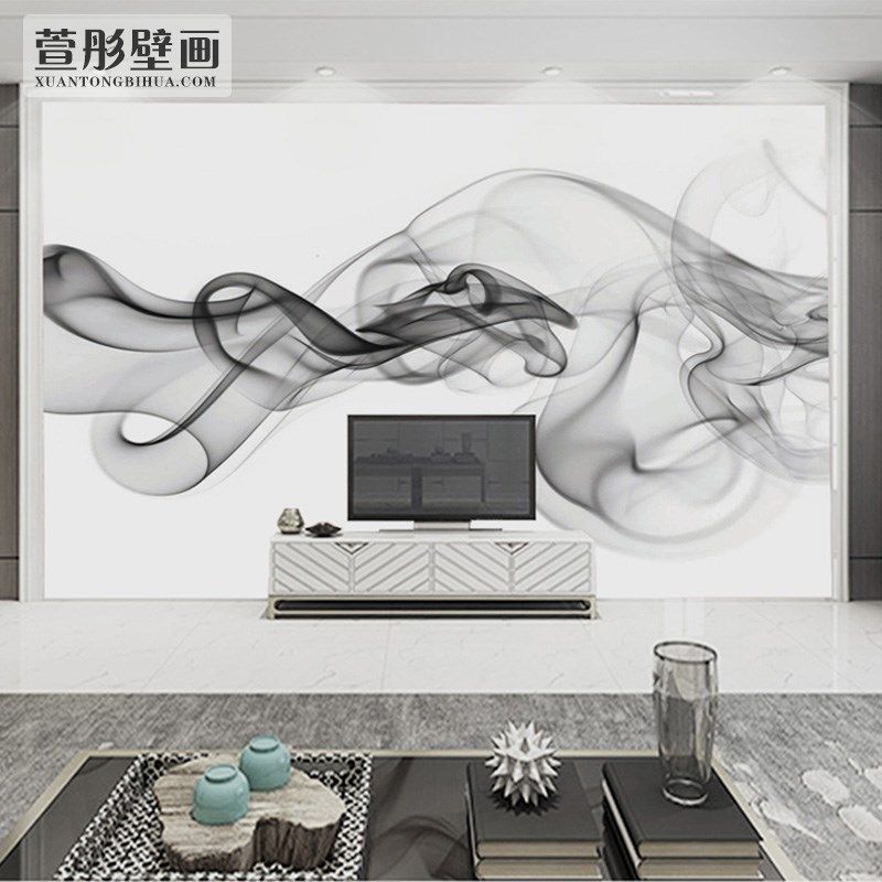 现代黑白抽象水墨极简壁画客厅电视沙发背景墙纸卧室墙布壁纸