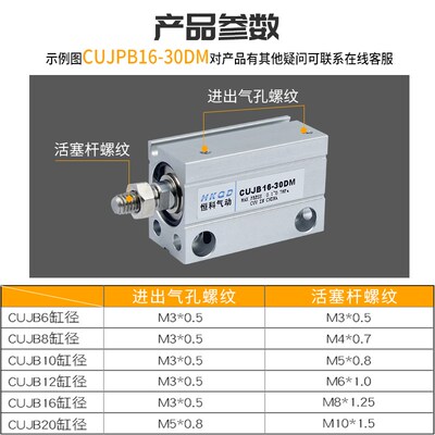 小型自由安装气缸CUJB/CDUJB20*5D/10D/15D/20D/2Q5D/30DDM内外