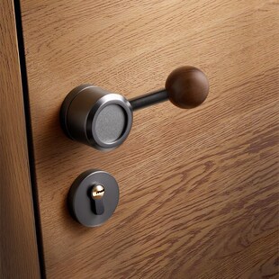 中古风卧室门锁家用木p门胡桃木房门锁磁吸静音室内房间复古门把