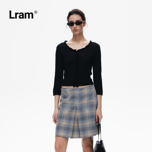 LRAM 100超细支绵羊毛轻透V领木耳花边针织开衫民族装LM2630543