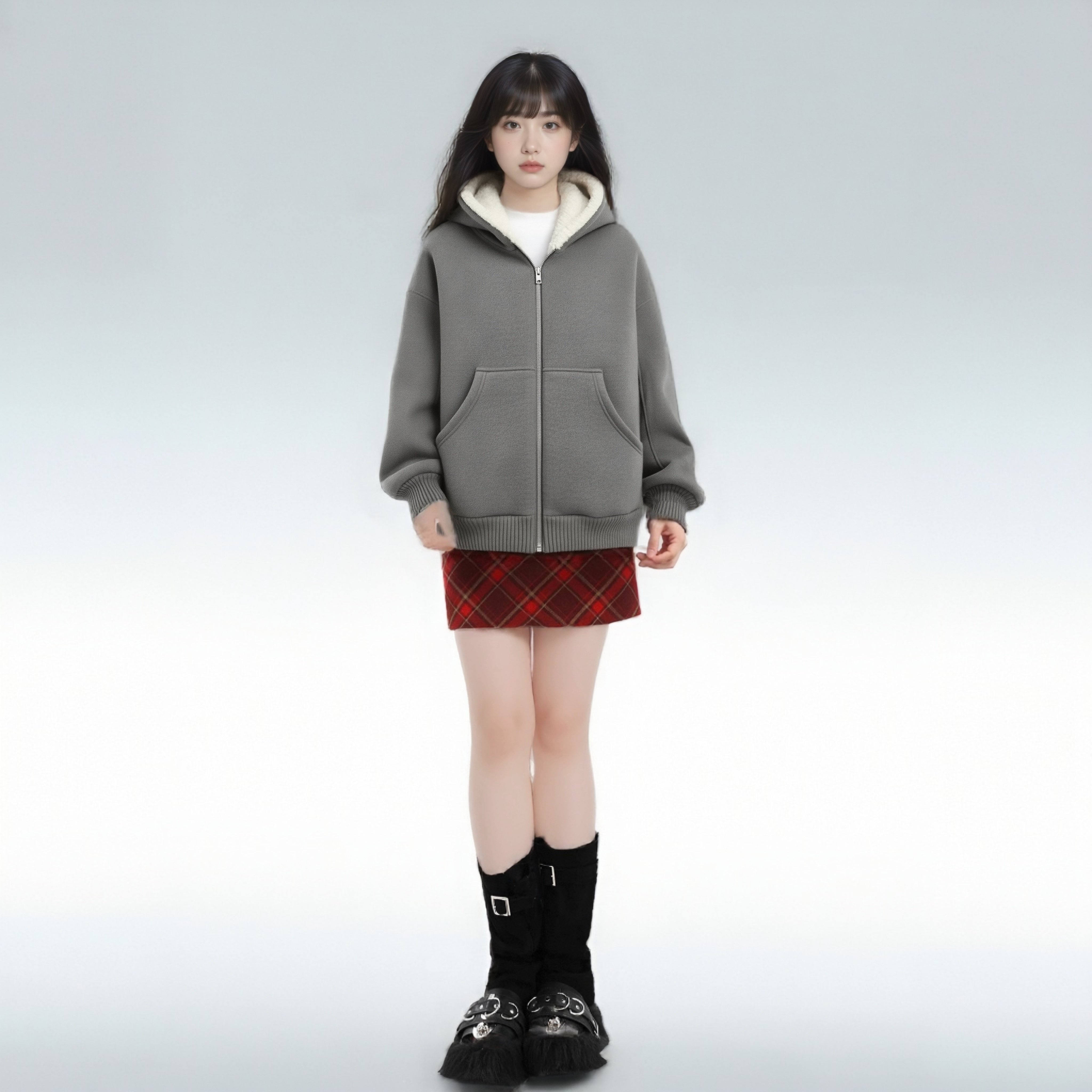 慵懒风加绒宽松小众拉链外套