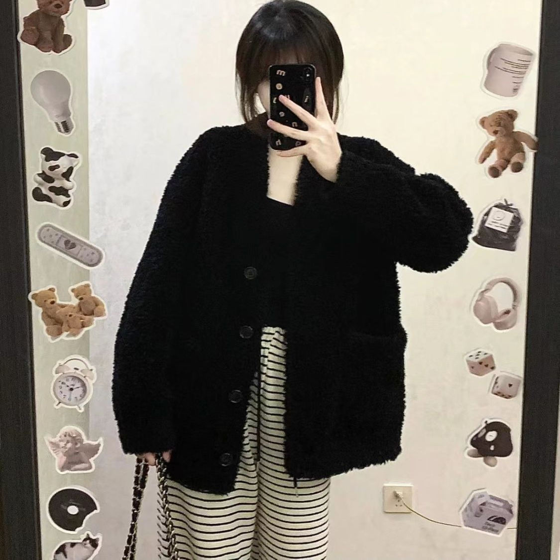 复古慵懒风外搭羊羔毛外套女