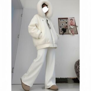 欢简韵绝美百搭连帽拉链卫衣女秋冬超好看可拆卸毛领加绒保暖外套