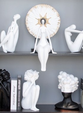 创意黑白艺术女人北欧简约抽象人物摆件客厅软装饰品样板间摆设