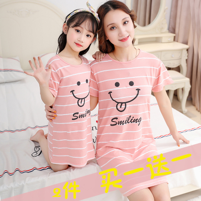 女童纯棉睡裙亲子宝宝薄款夏季裙子女孩母女连衣裙儿童长袖睡衣裙